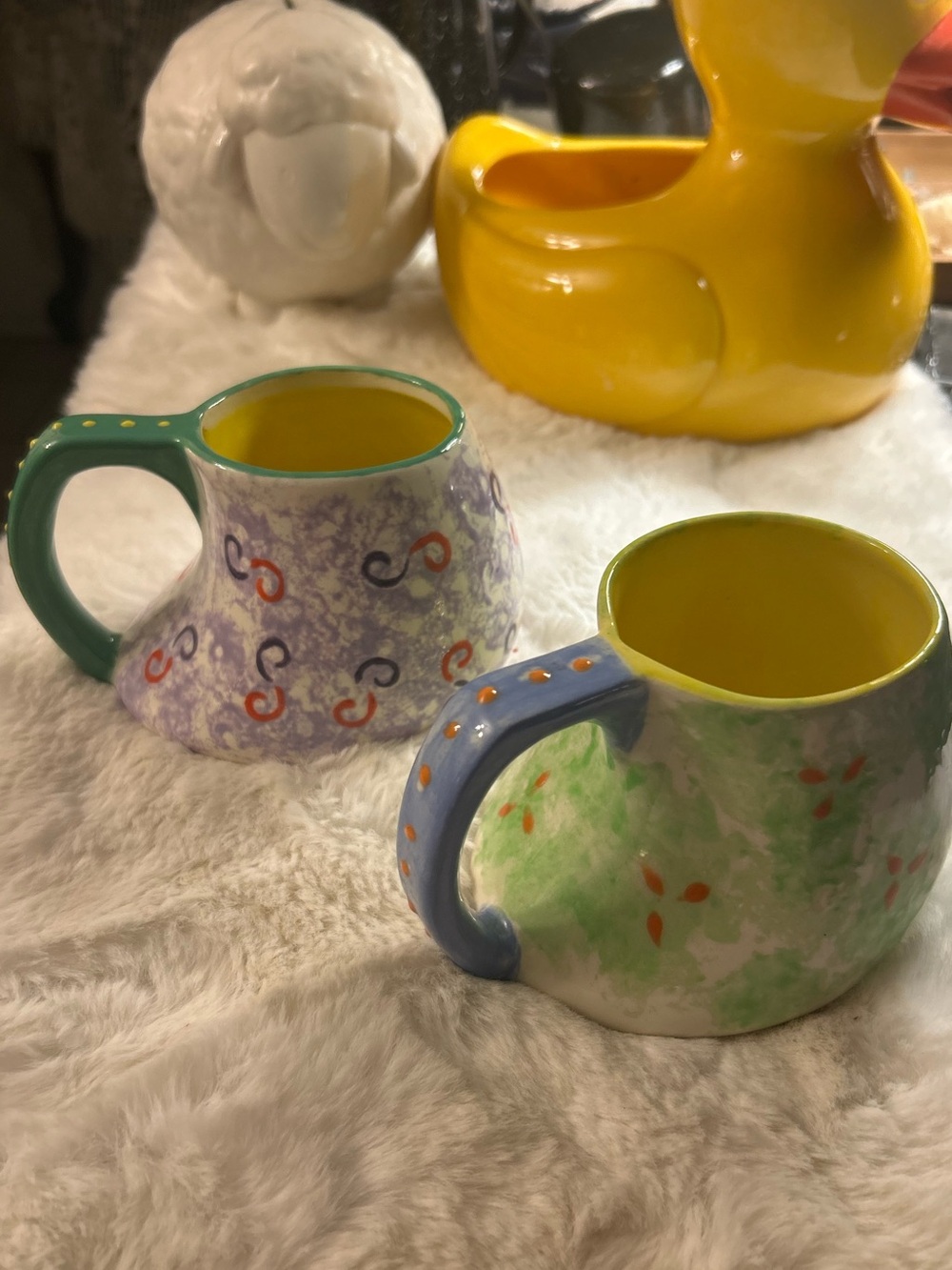 Hand Crafted Studio Art Pottery Mug Hand Painted Abstract Floral ~ Artist Signed